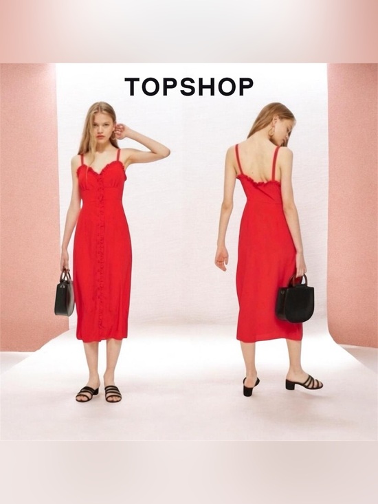 Topshop Dresses & Skirts - 🛍️SALE🛍️ Topshop Red Ruffle-Trim Button Front Midi Dress